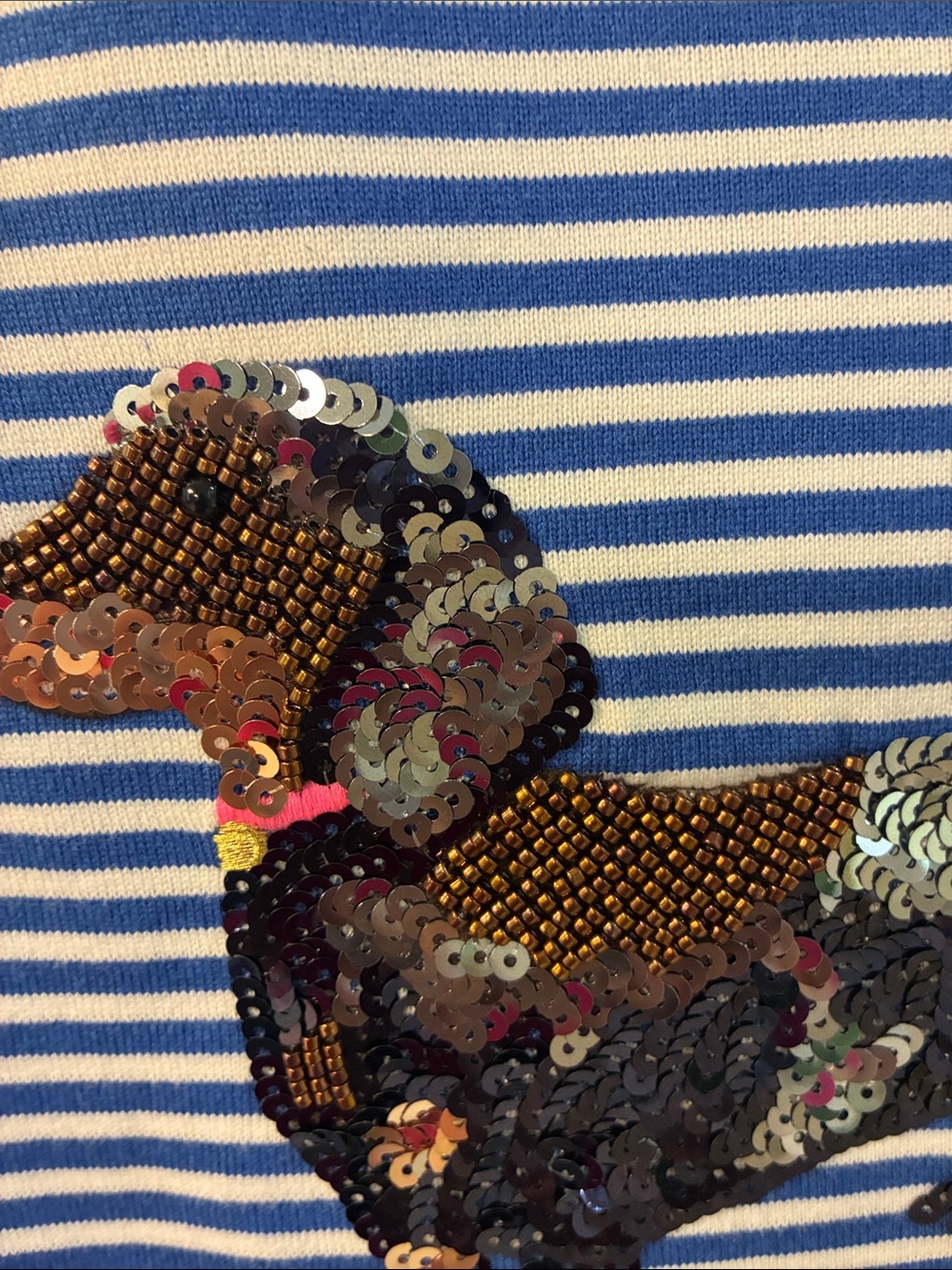 NWT Joules Harbor Luxe Blue White Stripe Sequin Daschund Dog Jersey Top SZ 6 - Picture 3 of 7